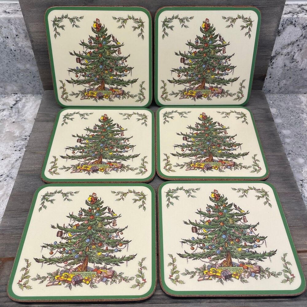 Spode Christmas Tree Coasters - Boxed Set of 6 - Royal Warrant - Vintage